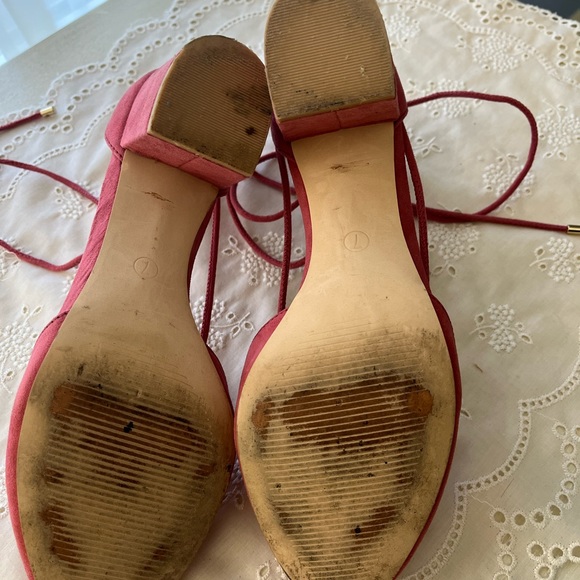 Ann Taylor Loft coral suede lace-up ankle strap block heel pump, size 7 - Picture 7 of 7